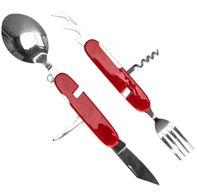 Набір туриста 5 в 1 (ложка, вилка, ніж, відкривачка, штопор) червоний