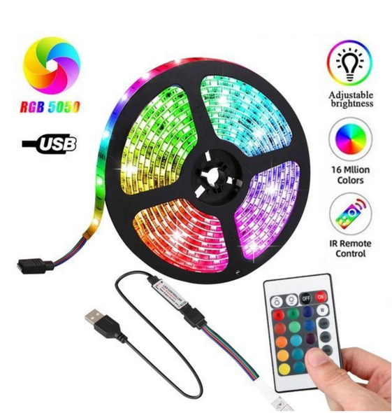 LED RGB 5м стрічка для підсвічування ТВ з керуванням від пульта, USB