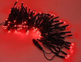 Вулична світлодіодна гірлянда нитка 10 метрів 100 led на чорному дроті, колір червоний