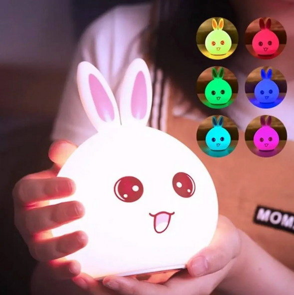 Детский светильник – ночник Зайчик LED Rabbit Soft Touch силиконовый со встроенным аккумулятором ∙ 7 режимов свечения