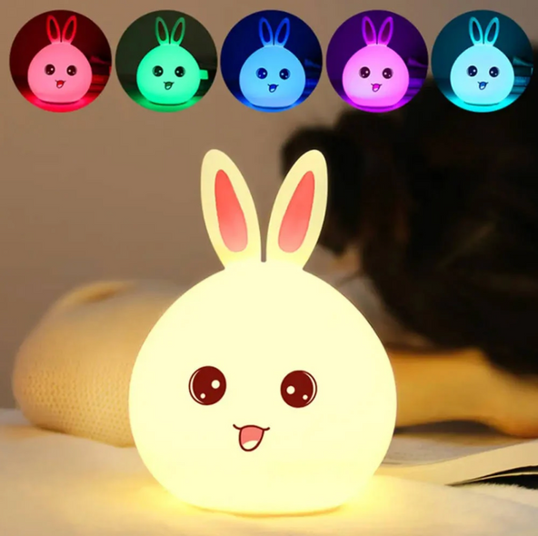 Детский светильник – ночник Зайчик LED Rabbit Soft Touch силиконовый со встроенным аккумулятором ∙ 7 режимов свечения