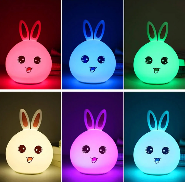 Детский светильник – ночник Зайчик LED Rabbit Soft Touch силиконовый со встроенным аккумулятором ∙ 7 режимов свечения