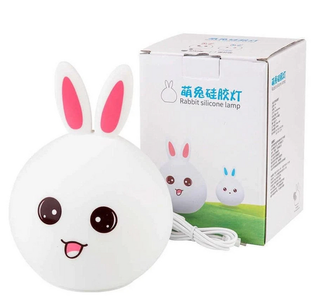 Детский светильник – ночник Зайчик LED Rabbit Soft Touch силиконовый со встроенным аккумулятором ∙ 7 режимов свечения