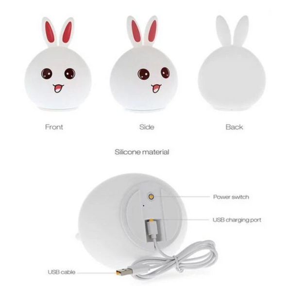 Силіконовий дитячий нічник кролик RABBIT SILICONE LAMP, USB. Настільний світильник.