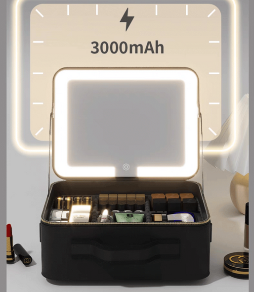 Кейс органайзер для косметики з Led підсвічуванням, 30*12*23 см Білий з чорним