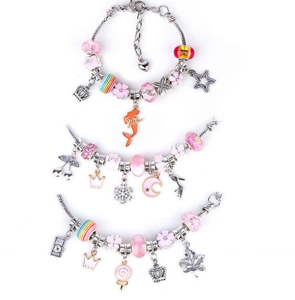 Дитячий подарунковий набір для творчості Пандора Unicorn Sharm (Єдиноріг Шарм) для створення шарм-браслетів, кулонів та підвісок 60 елементів 3 браслета 3 підвіски для дівчаток Ще