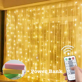 Світлодіодна гірлянда штора роса від USB на дроті 3х2м 200 LED пульт + Power Bank