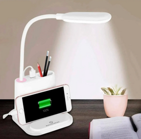 Настільна світлодіодна лампа 3в1 із вбудованим акумулятором та PowerBank 2 режиму свічення підставка для ручок сенсорне включення гнучка лампа підставка для телефону