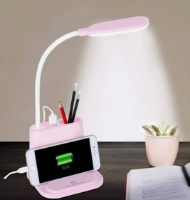 Настільна світлодіодна лампа 3в1 з вбудованим акумулятором та павербанком Рожевий
