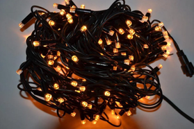 Светодиодная гирлянда нить на деревья 14 метров 160 led на черном проводе, цвет желтый