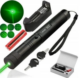 Лазер, лазерна указка Laser 303 Black (зелений промінь) з акумулятором 18650, що перезаряджається, зарядником у подарунковій коробці