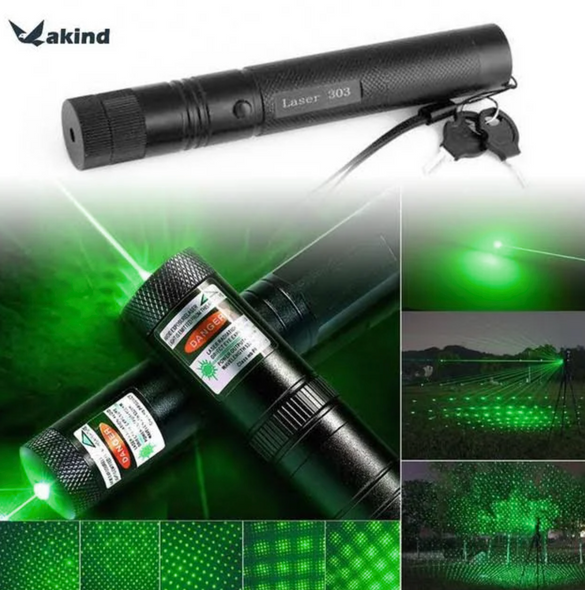 Лазер, лазерная указка Laser 303 Black (зеленый луч) с перезаряжаемым аккумулятором 18650, зарядником в подарочной коробке