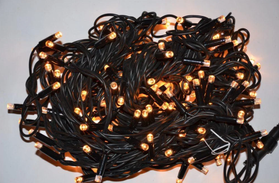 Светодиодная гирлянда нить на деревья 20 метров 200 led на черном проводе, цвет желтый