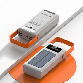 Power Bank на сонячній батареї ProTech 30000 mAh з екраном, ліхтариком, 4хUSB та кабелю 4в1 MicroUSB/Lightning/Type-C/USB Білий