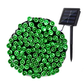 Вулична світлодіодна гірлянда 12 метрів 100 LED на сонячній батареї Зелена Водонепроникна