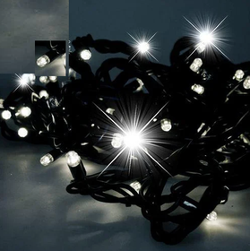 Светодиодная гирлянда нить для улицы (100LED, 10м, IP65, черный резиновый провод, мерцающая), цвет белый