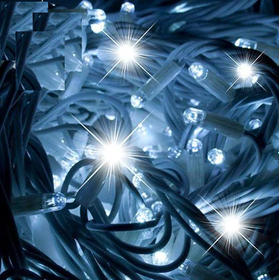 Светодиодная гирлянда нить для улицы (100LED, 10м, IP65, белый резиновый провод, мерцающая), цвет белый