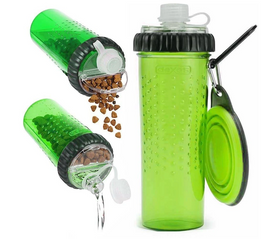 Пляшка подвійна для води або корму зі складною мискою КОЛІР ВИПАДКОВИЙ PET DRINK BOTTLE