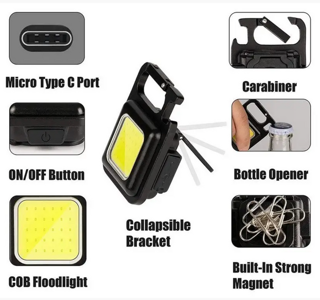 Фонарь брелок с магнитом и карабином Cов Rechargeable Keychain Light