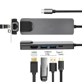 USB-hub хаб адаптер перехідник 5-в-1 Type-C to USB3.0*1/USB2.0*1 Сірий