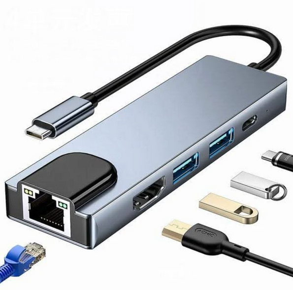 USB-hub хаб адаптер перехідник 5-в-1 Type-C to USB3.0*1/USB2.0*1 Сірий