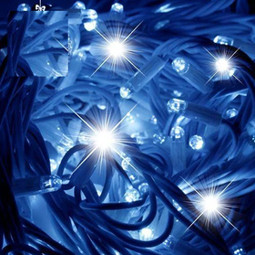 Светодиодная гирлянда нить для улицы (100LED, 10м, IP65, белый резиновый провод, мерцающая), цвет синий