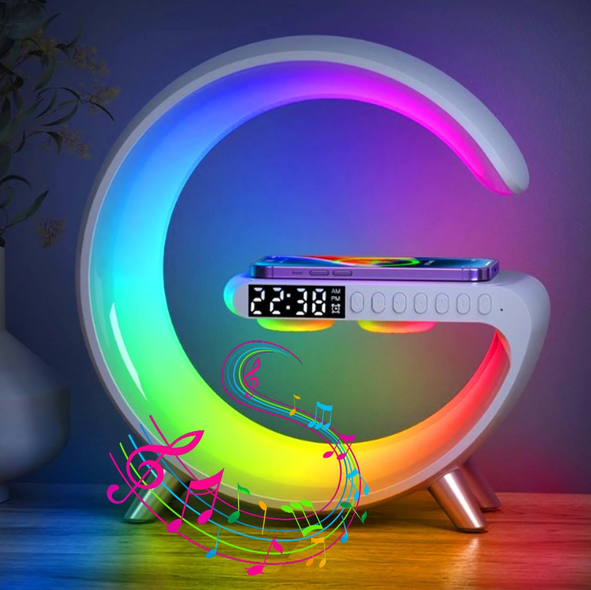 Нічник акумуляторний RGB Mini G 63 з бездротовою зарядкою 15 W і Bluetooth колонкою Настільна смарт лампа