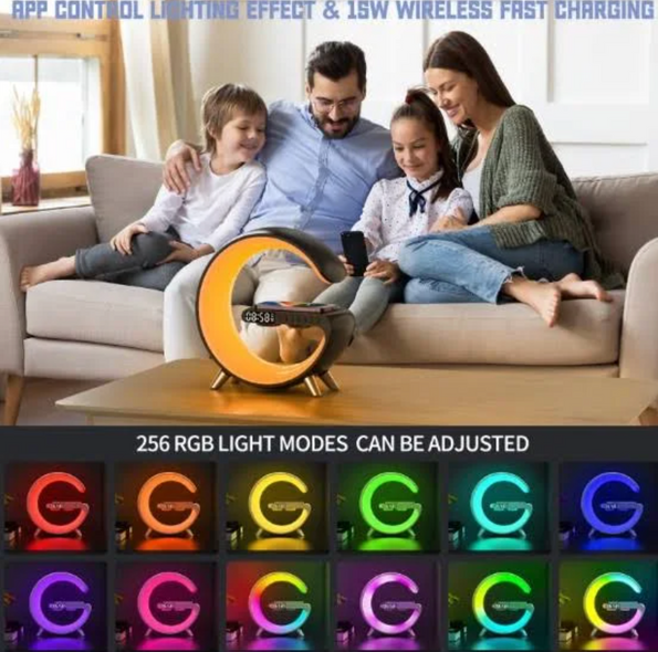 Нічник акумуляторний RGB Mini G 63 з бездротовою зарядкою 15 W і Bluetooth колонкою Настільна смарт лампа