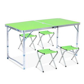 Розкладний стіл для пікніка кемпінгу з 4-ма стільцями 120Х60Х70 см з регулюванням висоти у валізі Салатовий