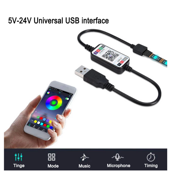 LED 5050 RGB 5м стрічка підсвічування ТБ з Bluetooth керуванням, USB, пульт