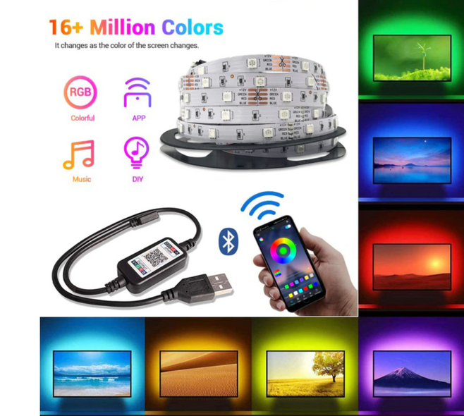 LED 5050 RGB 5м стрічка підсвічування ТБ з Bluetooth керуванням, USB, пульт