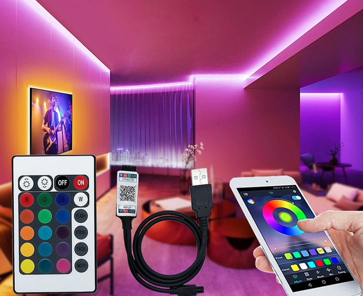 LED 5050 RGB 5м стрічка підсвічування ТБ з Bluetooth керуванням, USB, пульт