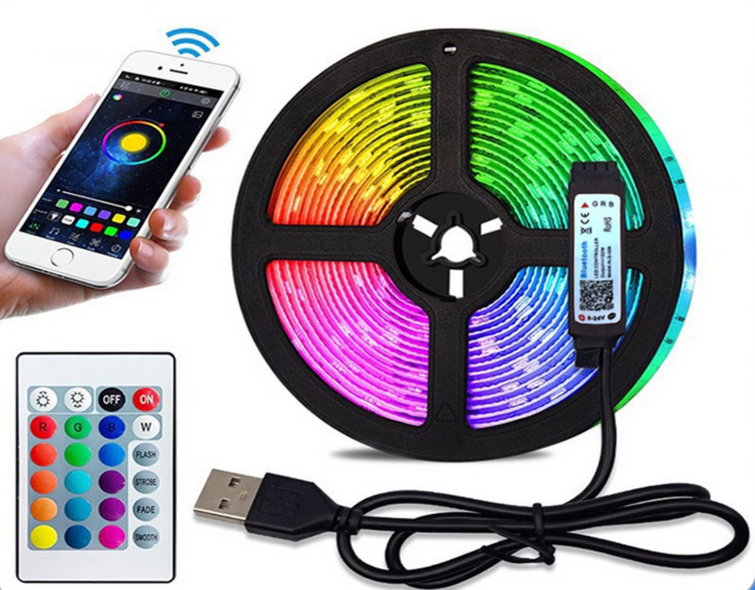 LED 5050 RGB 5м стрічка підсвічування ТБ з Bluetooth керуванням, USB, пульт