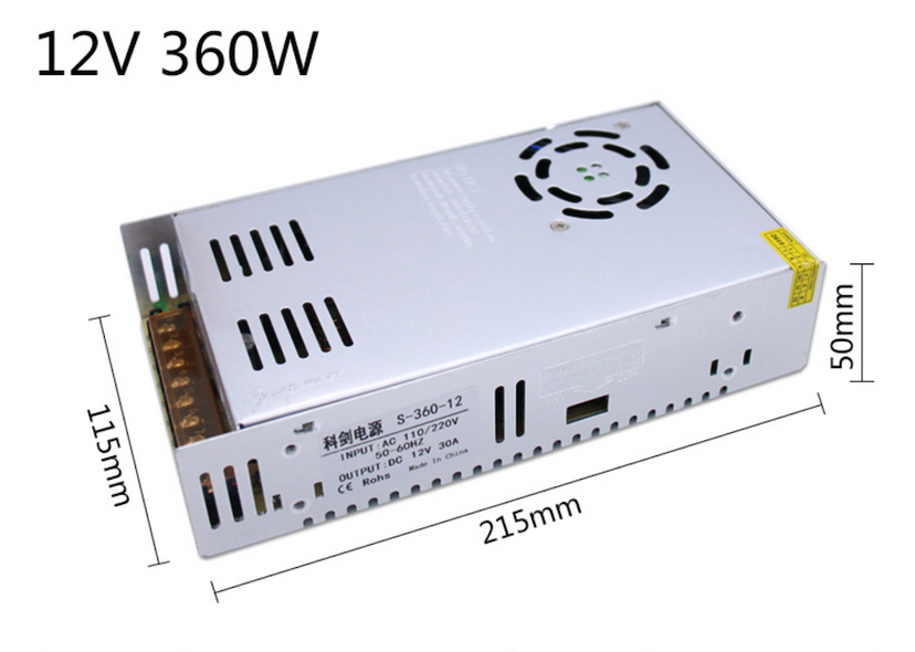 Блок живлення 12V 30A 360W (металевий корпус)