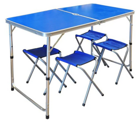 Туристичний складний стіл валіза + 4 стільці Folding Table Синій