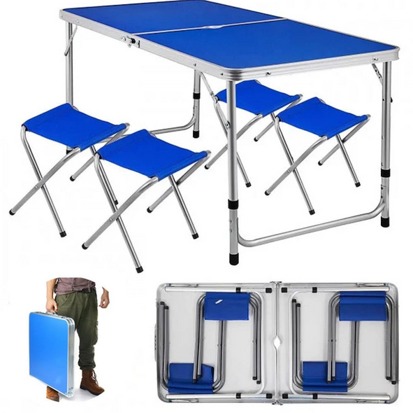 Туристичний складний стіл валіза + 4 стільці Folding Table Синій