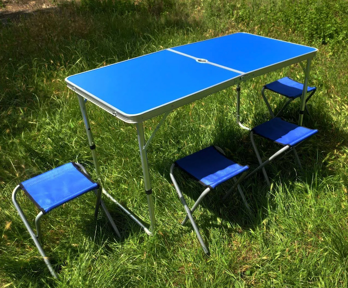 Туристичний складний стіл валіза + 4 стільці Folding Table Синій