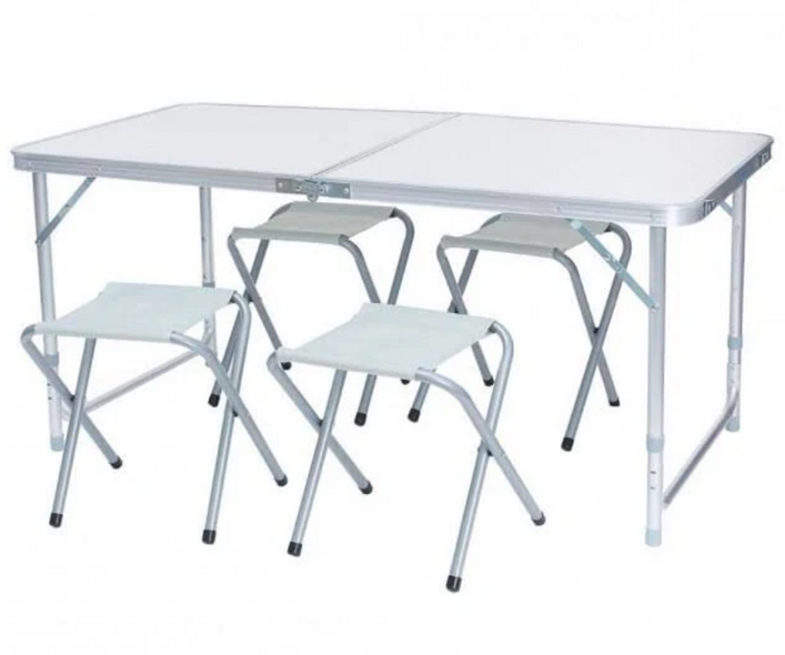 Складной столик чемодан для пикника, кемпинга 120 на 60 см с 4-мя стульями Folding Table Белый