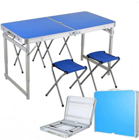 Посилений стіл для пікніка розкладний із 4 стільцями Синій