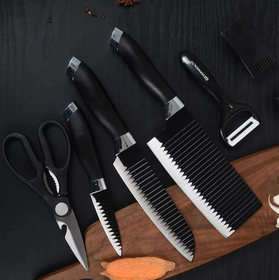 Набір Кухонних ножів з ножицями та овочечисткою з 7 предметів EVERWAALTH XYj з нержавіючої сталі