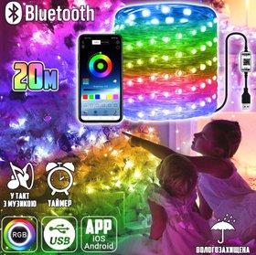 Світлодіодна Гірлянда Fairy Lights Smart 15м 150LED RGB Bluetooth управління з телефоном додатком, USB