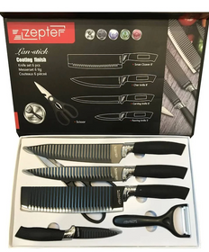 Набір кухонних ножів Zepter ZP-007 з ножицями, ребриста поверхня 6 в 1, ножі для кухні, кухонні ножі