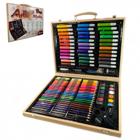 Дитячий набір для малювання Kartal на 150 предметів у дерев'яному валізі. Набір для творчості