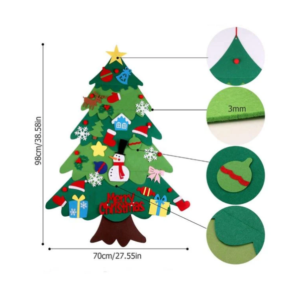 Рождественская елка из фетра на стену с набором игрушек