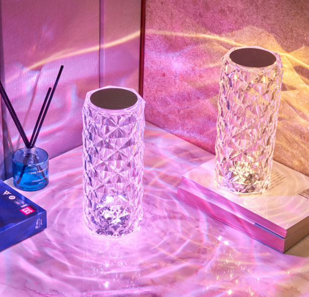 Настільна лампа-нічник rose diamond з rgb Table Lamp, Світильник нічник кристал 16 кольорів бездротовий